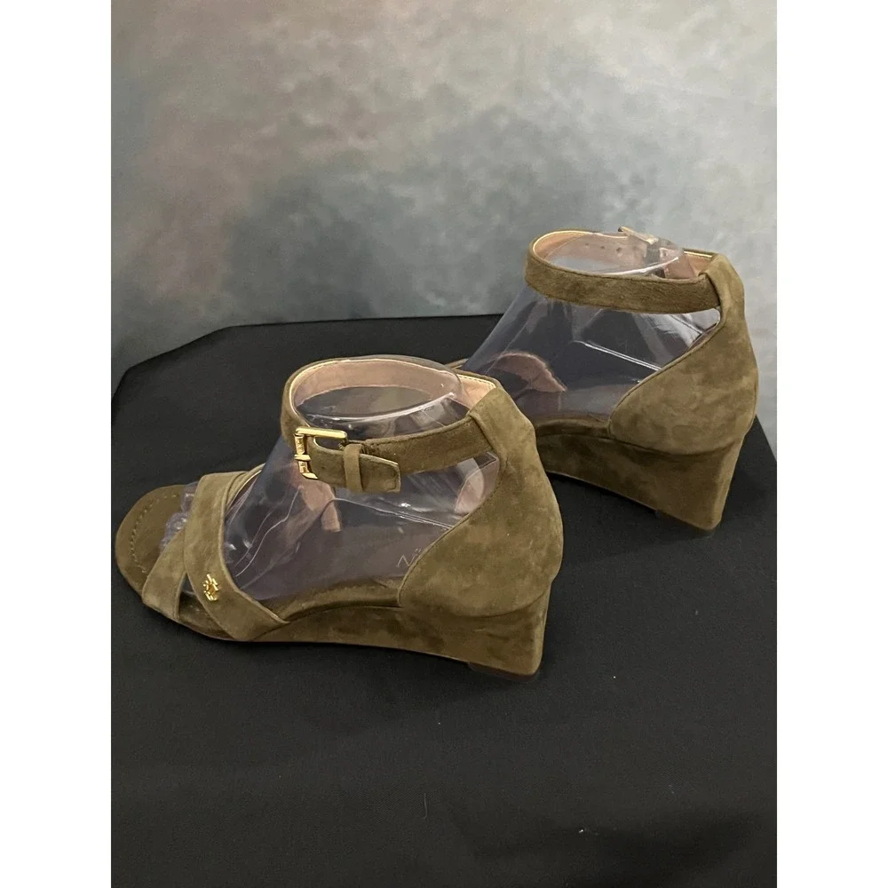 Lauren Ralph Lauren Green‎ Suede Wedge Sandals Ankle Strap Summer Shoes